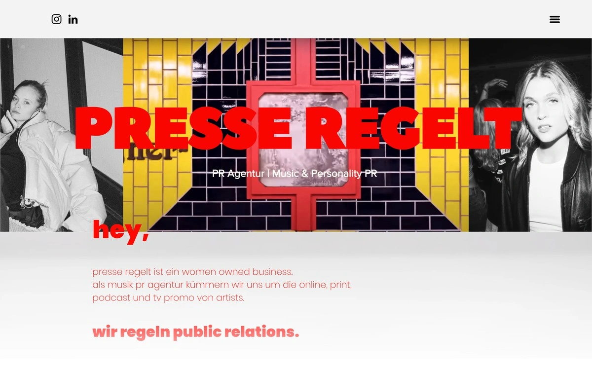 Presse regelt Herobereich der Website