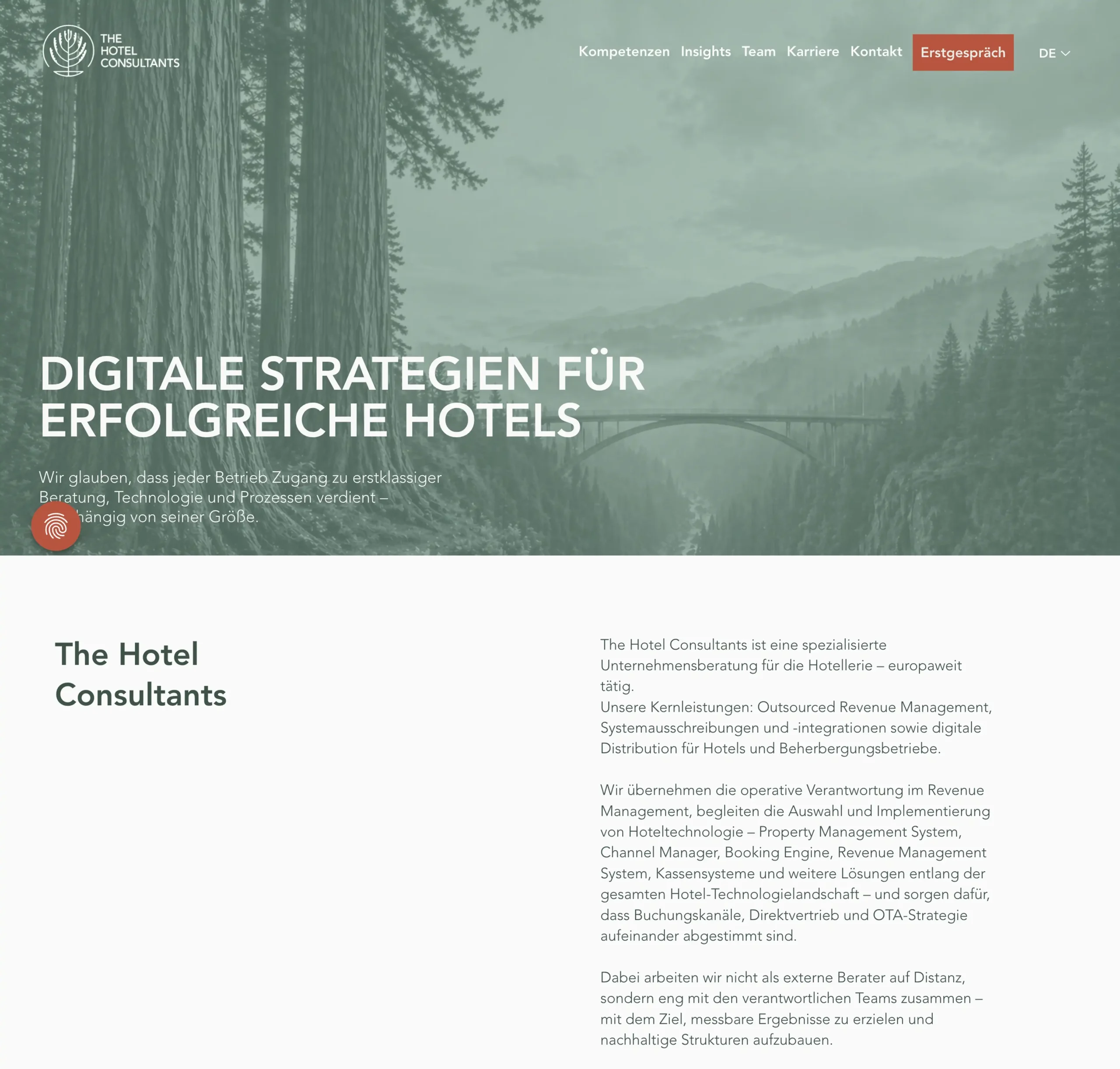 Herobereich der Website von The Hotel Consultants